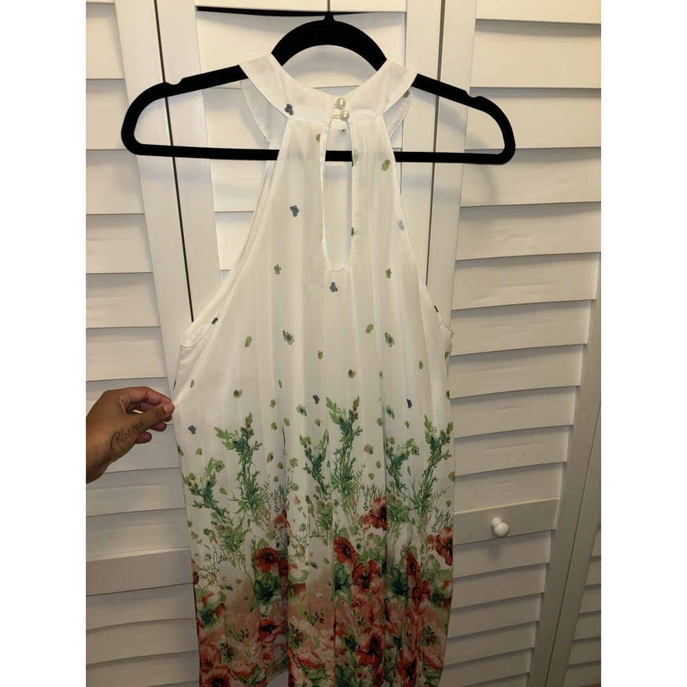 Floral Chiffon Dress Small White Tunic Sheer Fairv Halter Coquette Y2K Cottage - Picture 6 of 13